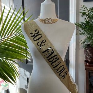 Elegant Gold '30' Tiara and Sash Set